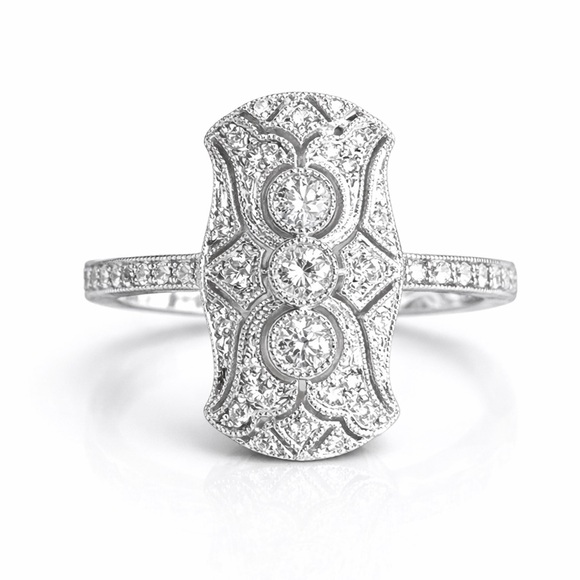 Jewelry - Vintage Inspired Pave Silver Art Deco Ring